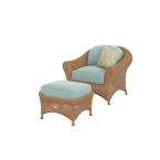   Lily Bay 2 Piece Wicker Patio Chair and Ottoman Set with Sky Cushions