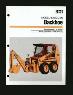 Case 1835C D100 Backhoe Specs Brochure 1988 exc  