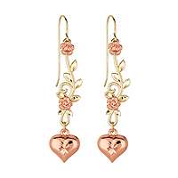 14kt. Two Tone Gold, Rose and Heart Drop Earrings  