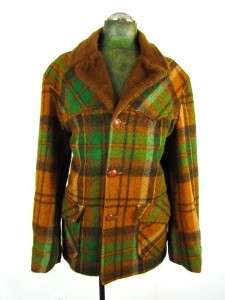 vintage 70s men green plaid PIONEER WEAR heavy wool western jacket 