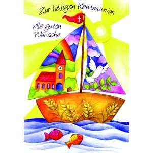 Karte Kommunion Boot mit christlichen motiven auf Segeln, Liefermenge 