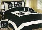   set black and white asian print blk wt QUEEN w/ FREE White Sheets