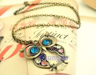 HOTVintage Colorful Cute Owl Carved Hollow Chain Necklace  