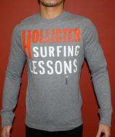 NEW HOLLISTER HCO MUSCLE SLIM FIT LONG SLEEVE T SHIRT LESSONS GRAY 
