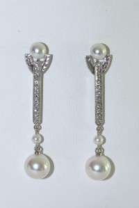 Mikimoto 18K White Gold Legacy Pearl & Diamond Drop Earrings  
