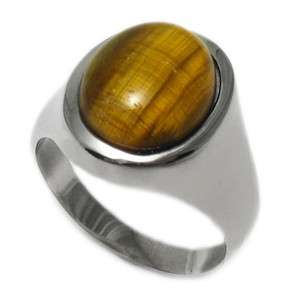 Stainless Steel Mens Oval Tiger Eye Ring Sz 10 14 CBA027  