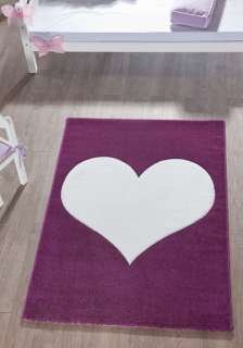   Kinderteppich Modern Teppich Lila purple violett Herz 120x170  