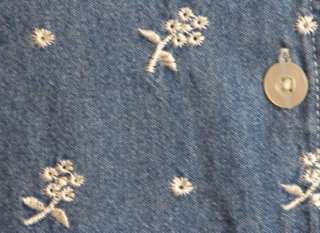 Denim & Co Blue Denim White Embroidered floral Jacket Shirt Top Cotton 