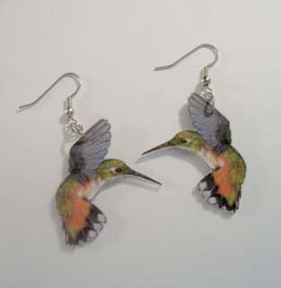 Handcrafted Colorful Hummingbird Dangle Earrings  
