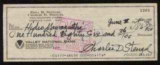 1974 Charles ( Casey ) Stengel Signed Personal Check  