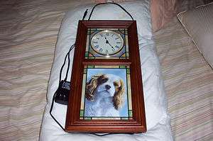Rare Cavalier King Charles Spaniel Stain Glass Wall Clock MUST SEE 