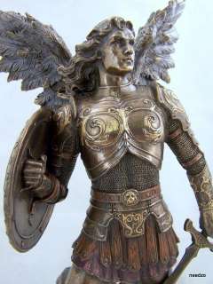 WOW Bronze Saint Michael Angel Policeman Badge Statue  