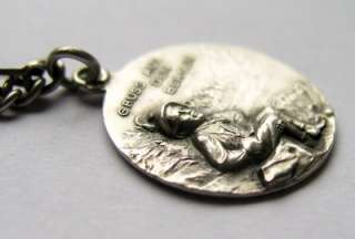 ANTIQUE GERMAN/AUSTRIAN SILVER BOY CHARM w/ CHAIN Greeting from the 