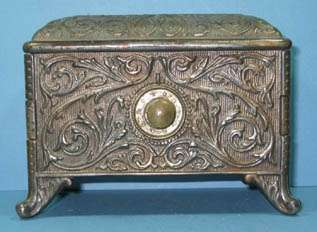 1889 JEWEL CHEST COFFIN BANK CAST IRON ORNATE GUARANTEED OLD 