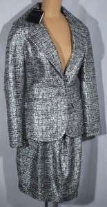 NWT ST. JOHN Couture Knits Caviar Silver Jacket Blazer Skirt Suit sz 6 