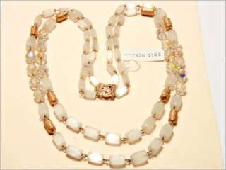 CZECH VINTAGE WHITE ATLAS WIRED AB GLASS BEADS NECKLACE  