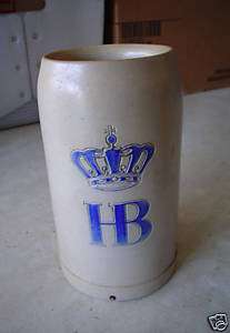 Large Stone Beer Stein with Crown Mark and HB LOOK  