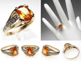  AUCTION Vintage Jewelry Hessonite Garnet & Diamond Ring 