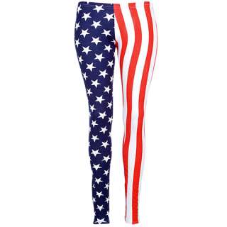 Ladies Stars Stripes Print USA American Flag Full Length Leggings 