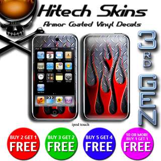 iPod Touch 3rd gen skin   RED FLAMES ON DIAMOND PLATE  