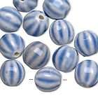 ROUND PORCELAIN CORRUGATED BEADS BLUE WHITE 16MM QTY 12