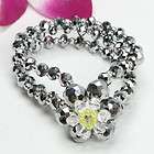 Silver White Crystal Glass Flower Bracelet Bangle 6L