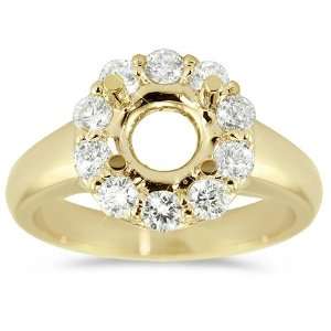   Halo Pave Set Diamond Engagement Semi Mount in 18k Yellow Gold. Size 9