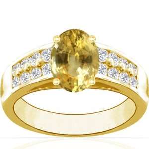   18K Yellow Gold Oval Cut Yellow Sapphire Ring With Sidestones Jewelry