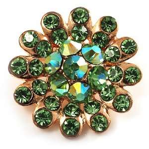    Tiny Grass Green Crystal Daisy Pin Brooch (Gold Tone) Jewelry