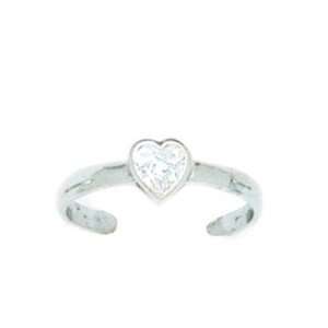 14k White Gold CZ Adjustable Elegant Heart Shape Body Jewelry Toe Ring 