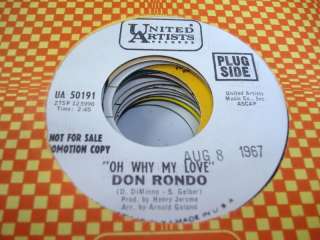 Pop Promo 45 DON RONDO Oh Why My Love on United Artists  
