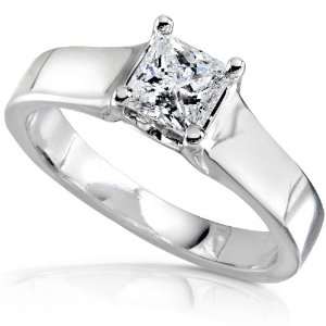  1/2 Carat Princess Cut Diamond Solitaire Ring in 14k White 