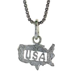 925 Sterling Silver 5/16 in. (8mm) Tall Small USA Pendant (w/ 18 