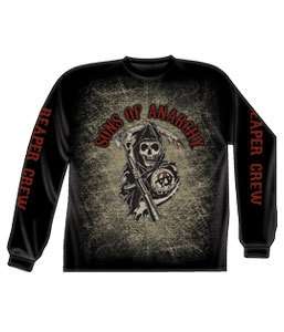 SONS OF ANARCHY REAPER TRIPLE PRINT BLACK LONG SLEEVE T SHIRT NEW 