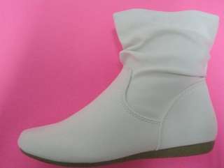 Womens White Fashion Ankle High Boots Flats Faux Leather Ladys Size 