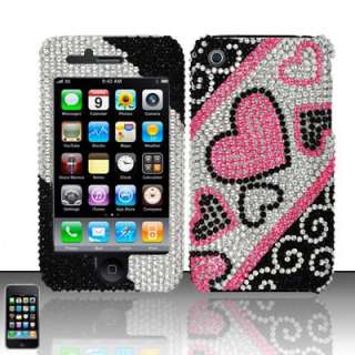 PINK HEARTS ICED BLING APPLE IPHONE 3G 3GS HARD CASE COVER  