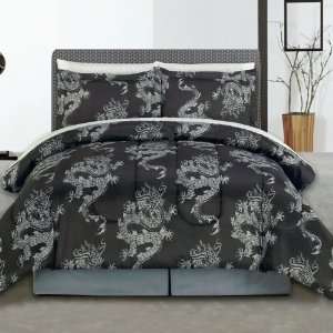  Black Dragon Asian Full Comforter Set (8pc Bed in a Bag 