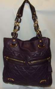 Makowsky Quilted Tote Shopper Bag Purse Handbag Purple Leather 