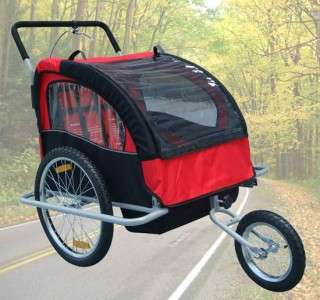 New 2IN1 Double Baby Bike Trailer And Stroller Red Black Hand Lock 