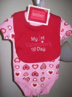 Baby Boy Girl My First Valentines Day Outfit Onesie Creeper Bib SET 