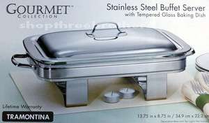   Stainless Steel Buffet Food Server Chafer with Glass Baking Dish