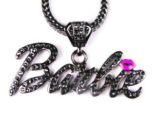  Barbie Pendant Necklace Chain With Black Rhinestones CZ Nicki Minaj 