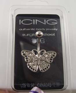 Butterfly clear crystal belly button ring, piercing, body jewelry 