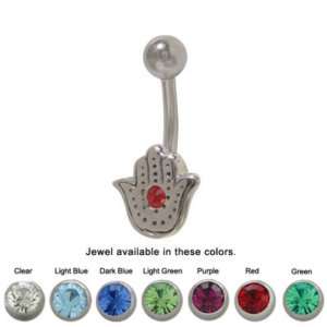GORGEOUS HAMSA HAND BELLY BUTTON RING WITH JEWEL  TU77  