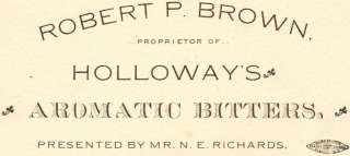 Holloways Aromatic Bitters Robert Brown, Richards CARD  