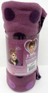 Justin Bieber Fleece Throw / Blanket Super Soft 50 X 60 Purple  Polka 
