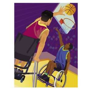 People in Wheelchairs Playing Basketball Premium Poster Print, 18x24 