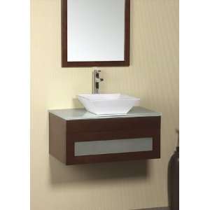   Bathroom Vanity Set W/ Square Ceramic Vessel & Wood Framed Mirror