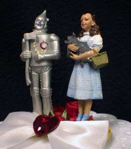   & DOROTHY Wizard of Oz TOTO IN A BASKET Wedding Cake Topper RED top