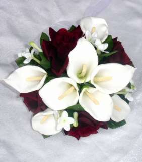   Calla Lily Lilies Roses Bride Bridal Bouquet Silk Wedding Flowers